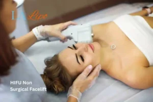 Woman having Hi-Fu to reduce wrinkles Huddersfield.
