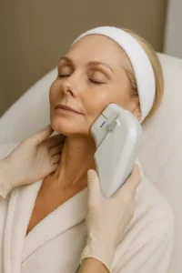 Woman receiving HIFU non surgical facelift treatment Huddersfield