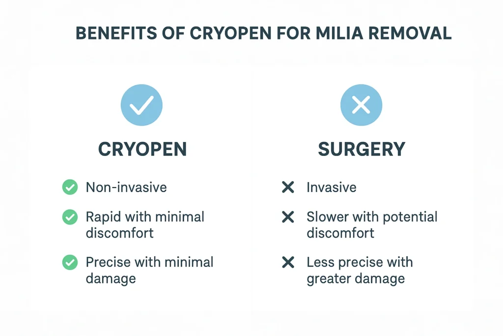 Benefits of cryopen for milia removal Huddersfield compared to surgical treatments.